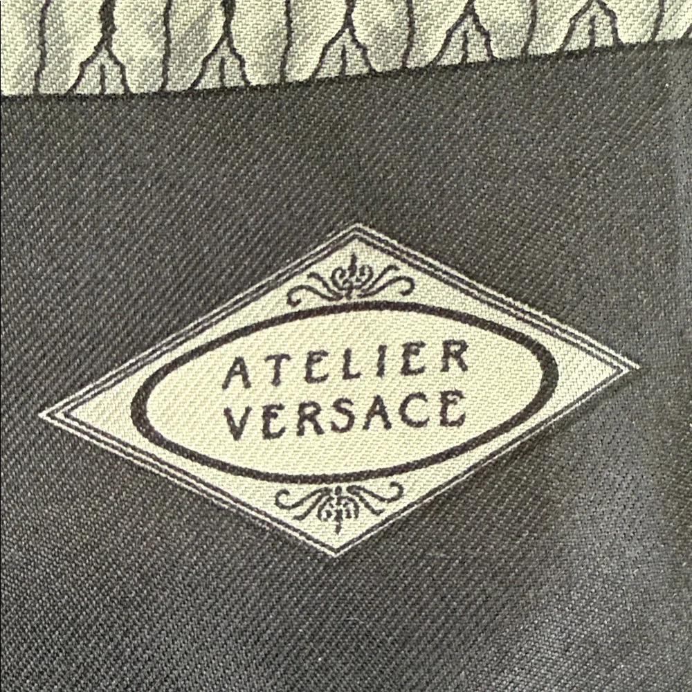 Versace Black Gray Gold Yellow Crest Fringe Scarf